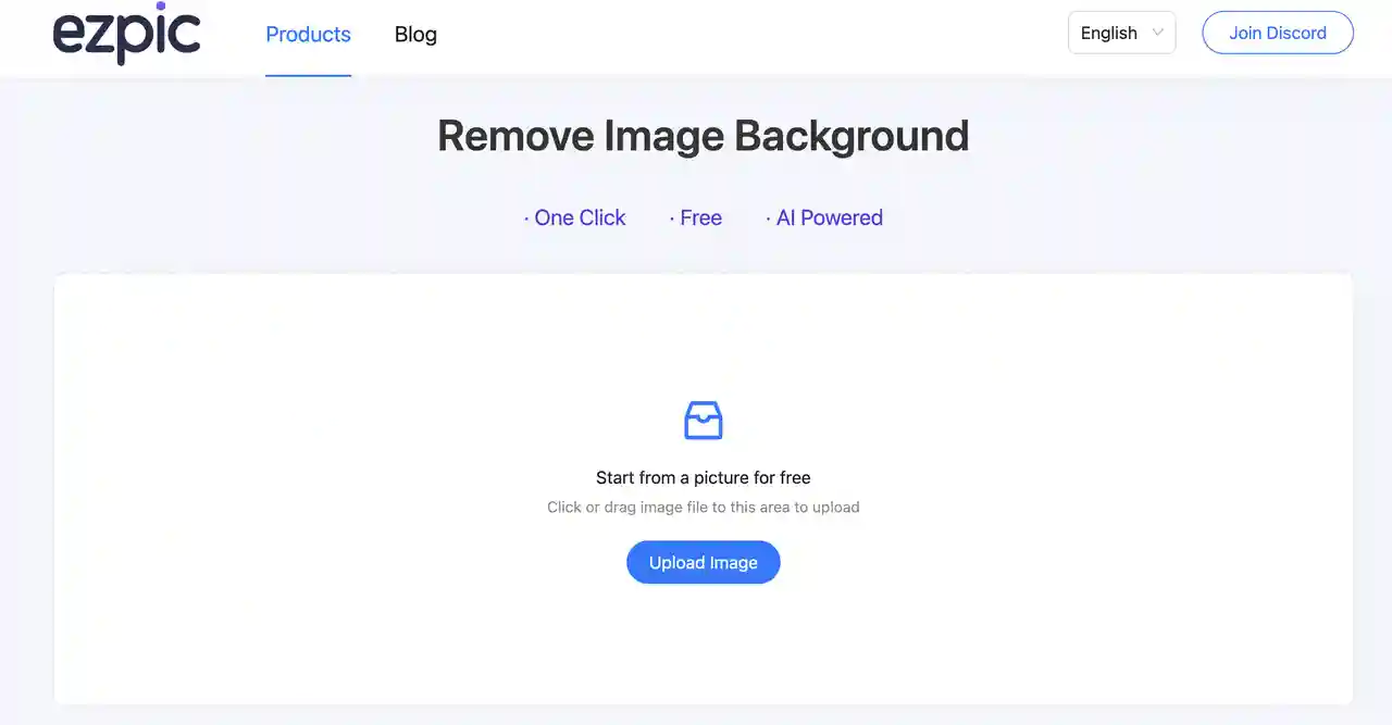 Ezpic background removal tool interface landing page