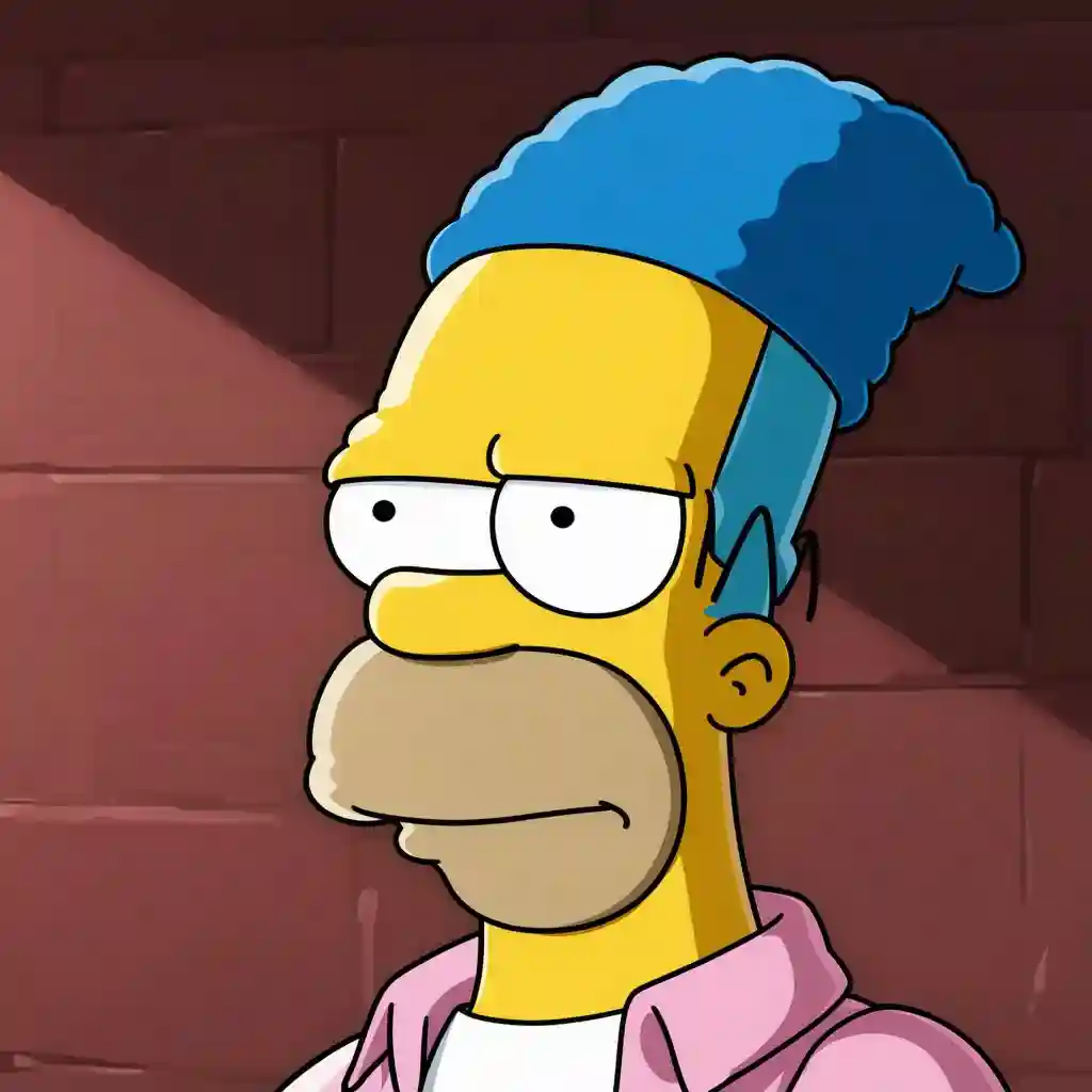 Homer Simpson cartoon character portrait against brick wall