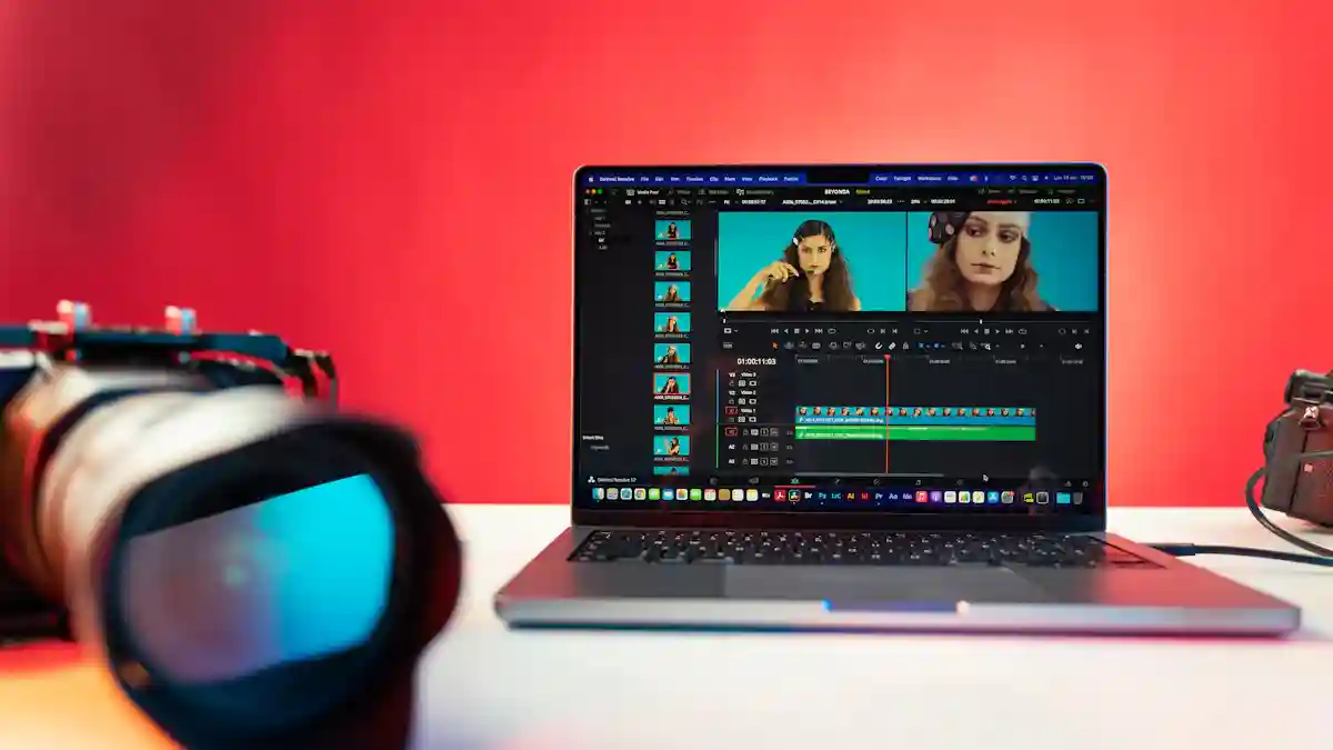 Video editing software interface on MacBook Pro laptop